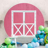 Aperturee - White Door Pink Wood Round Wedding Decro Backdrop